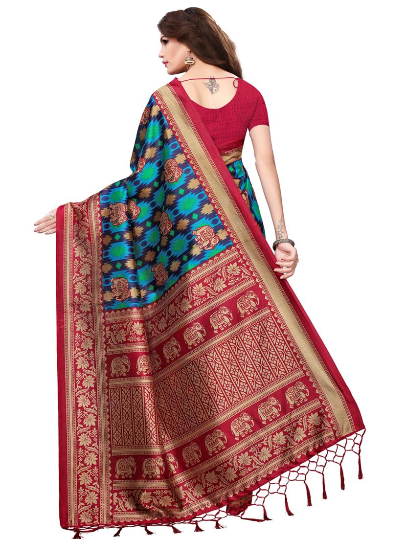 ikat printed saree with blouse - 17526653 - Standard Image - 1