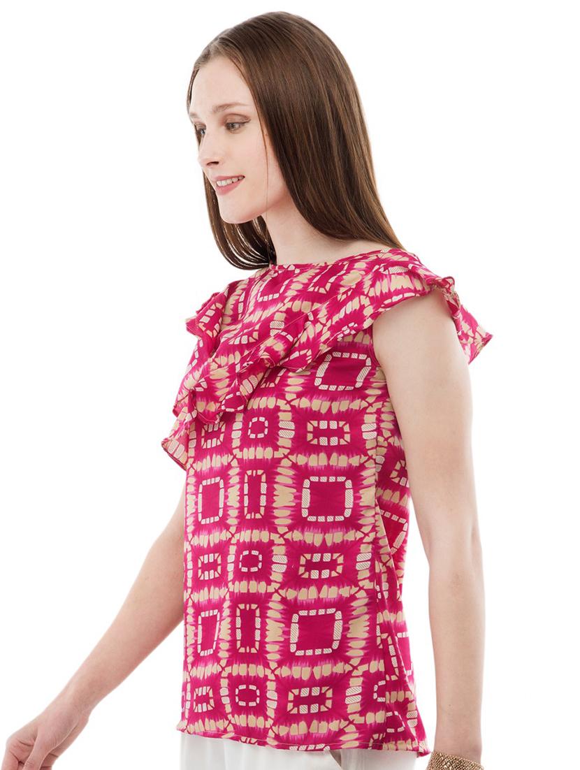 ruffle detail bandhani top - 17527256 -  Standard Image - 1