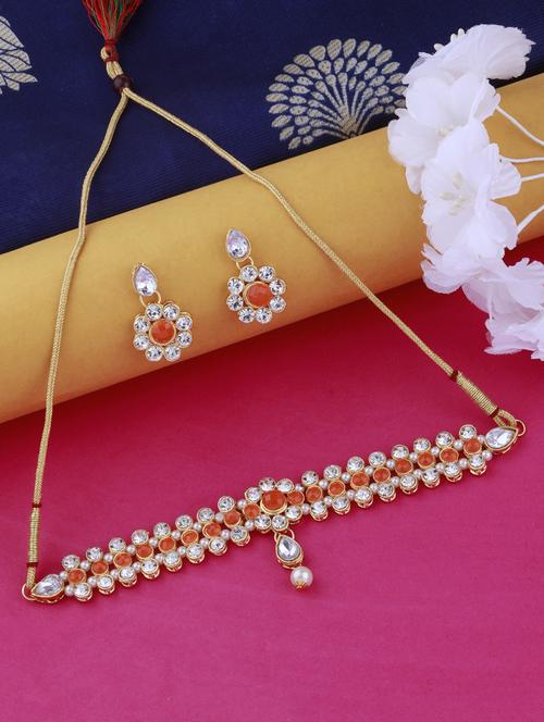 orange metal choker and earring - 17527503 - Standard Image - 0