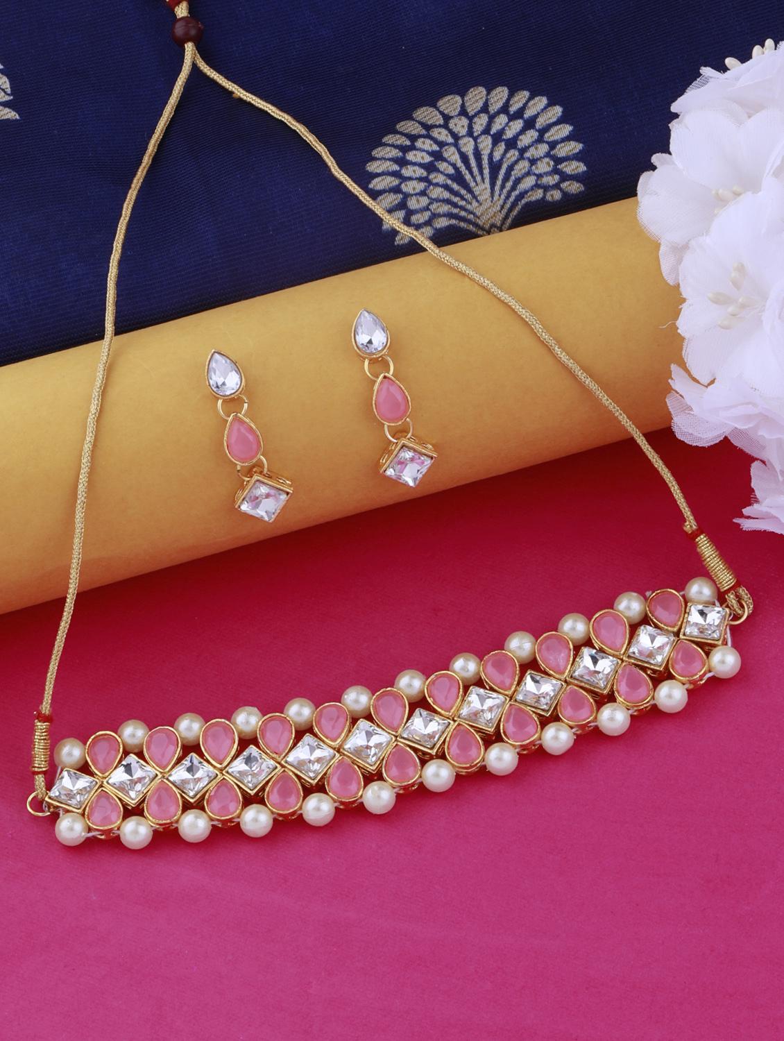pink metal choker and earring - 17527514 - Zoom Image - 0