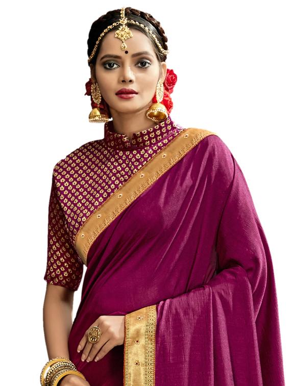 plain bordered saree  - 17527845 -  Standard Image - 1