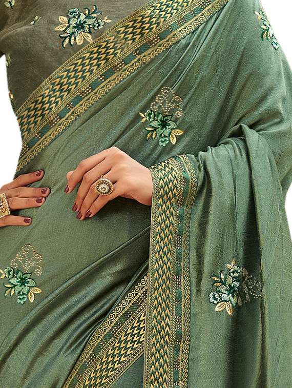 lace detail embroidered saree - 17527960 - Standard Image - 1