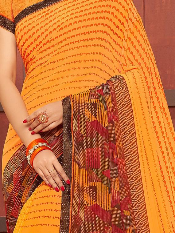 lace detail printed saree with blouse - 17527978 - Standard Image - 1