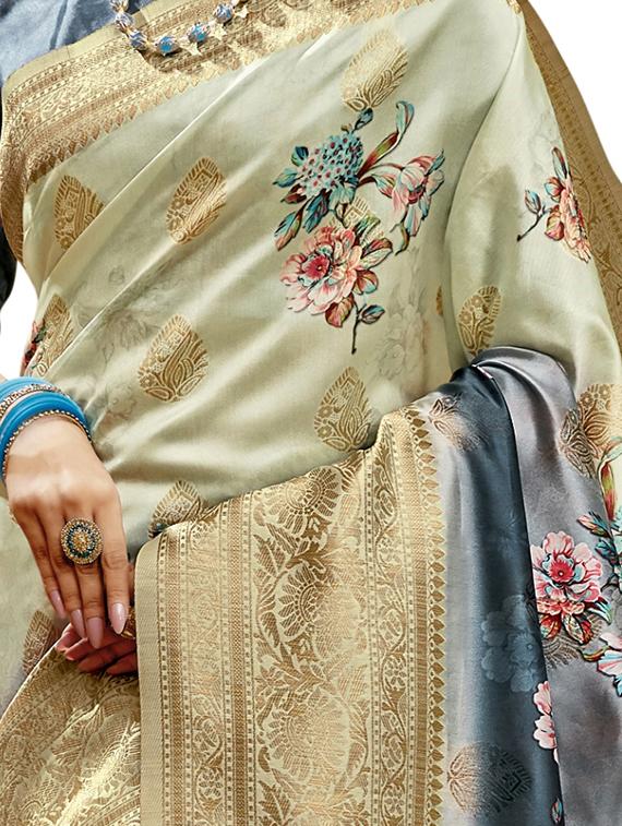 bordered floral printed saree with blouse - 17528092 - Standard Image - 1