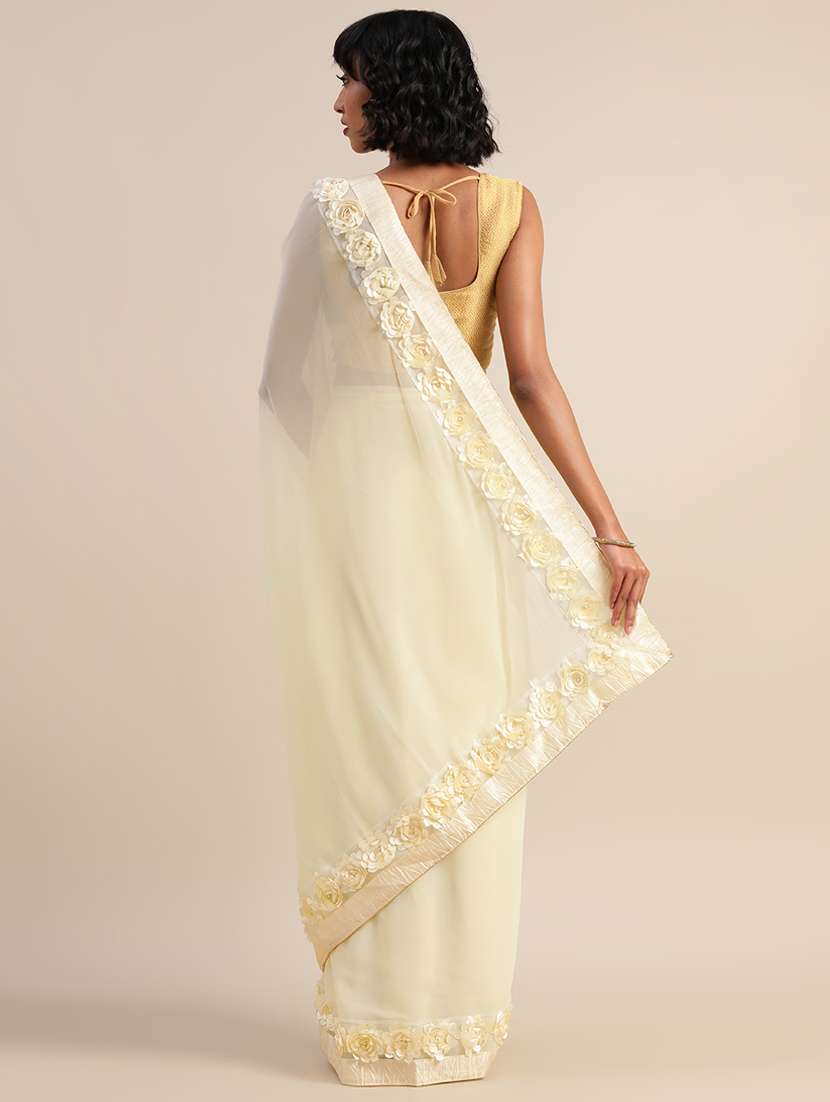 women's floral cream colored saree with blouse - 17528600 -  Standard Image - 1