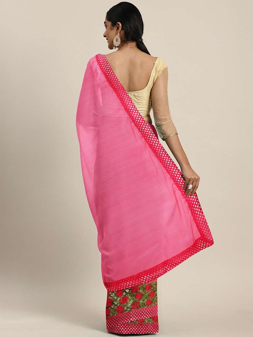 women's bordered pink colored saree - 17528601 - Standard Image - 1