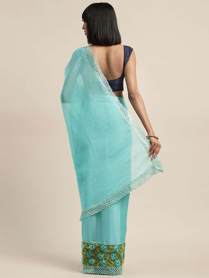women's bordered turquoise colored saree - 17528603 -  Standard Image - 1
