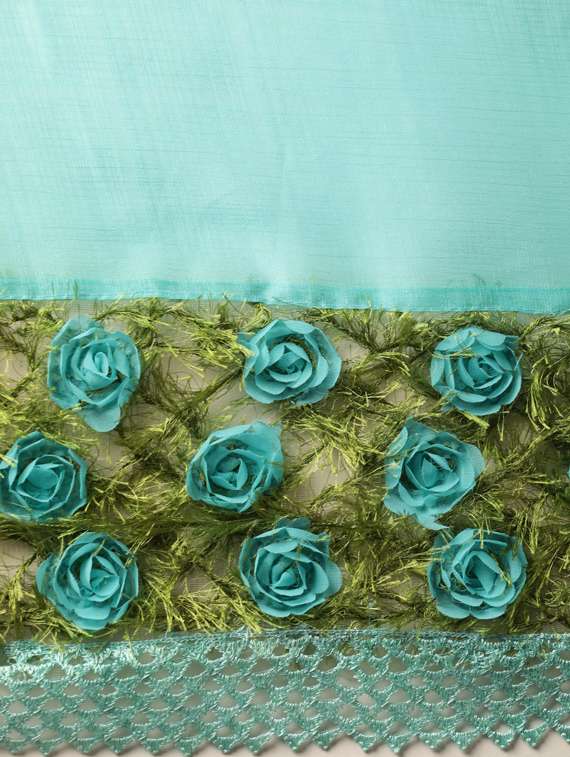 women's bordered turquoise colored saree - 17528603 - Standard Image - 4
