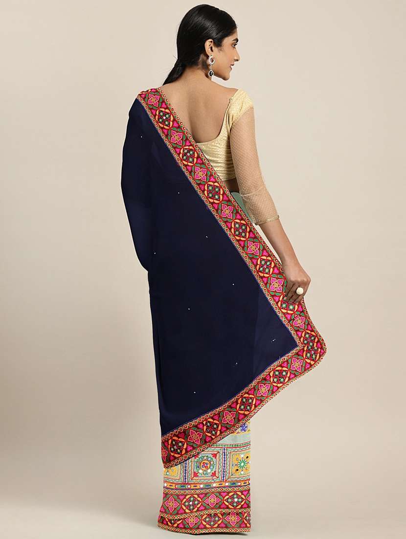 navy georgette half and half saree with blouse - 17528611 - Standard Image - 1