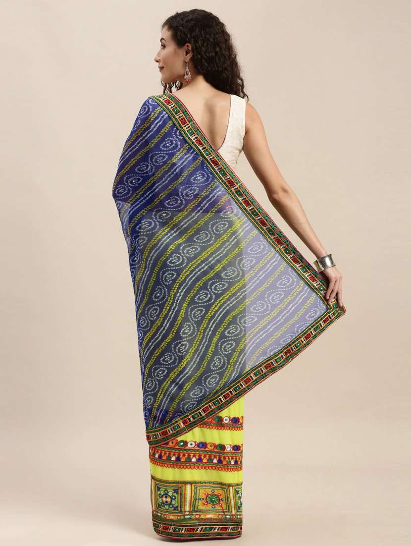 women's bandhani navy blue colored saree with blouse - 17528621 -  Standard Image - 1
