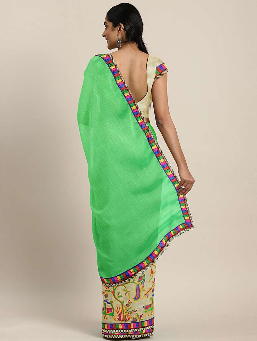 women's bordered green colored saree with blouse - 17528623 -  Standard Image - 1
