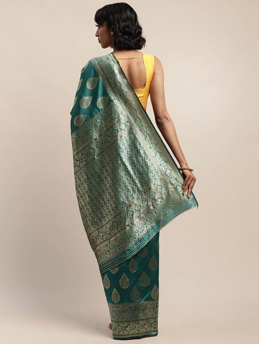 teal self design saree with blouse - 17528645 -  Standard Image - 1