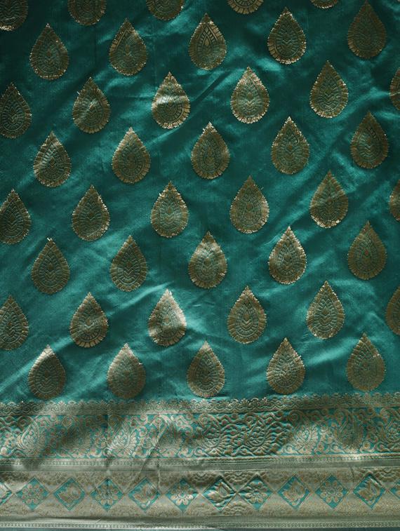 teal self design saree with blouse - 17528645 - Standard Image - 4