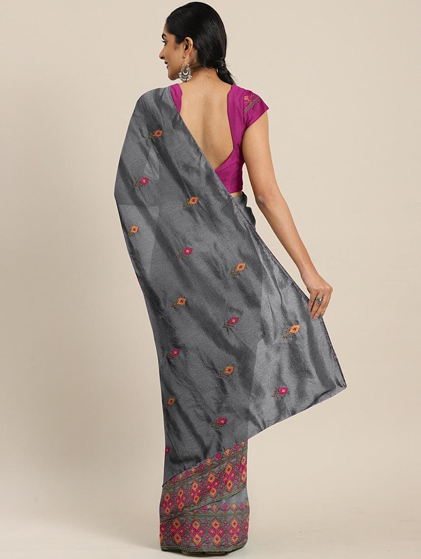 embroidered bordered saree with blouse - 17528647 -  Standard Image - 1