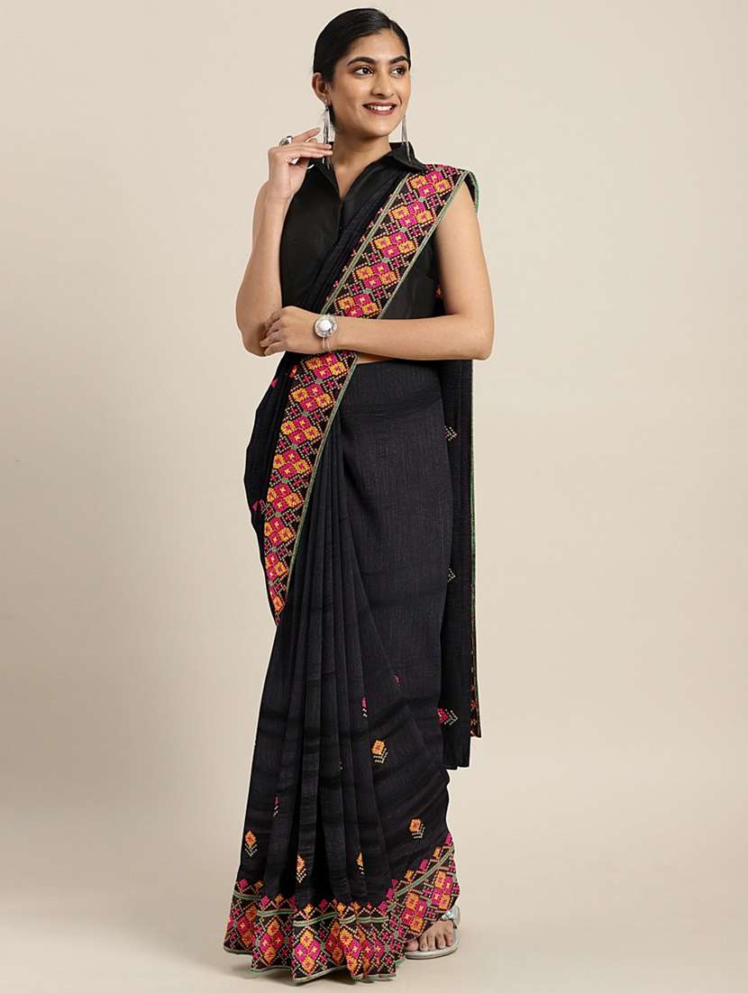 embroidered bordered saree with blouse