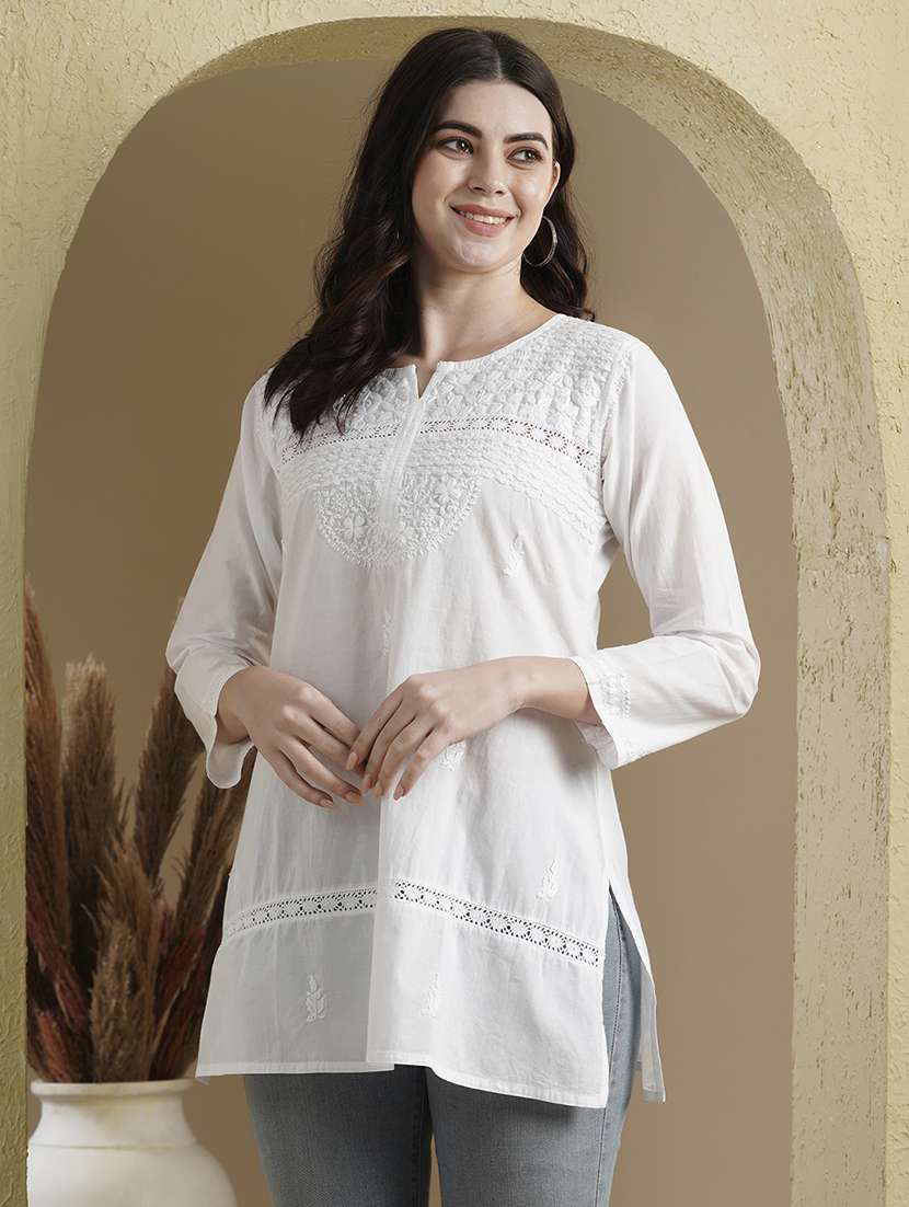 ada hand-embroidered white chikankari kurti  - 17529395 -  Standard Image - 1
