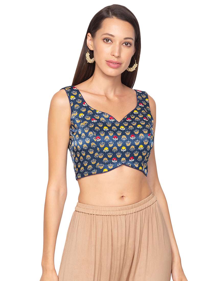 navy blue printed blouse