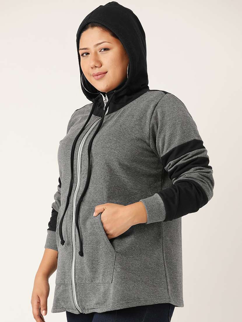 women color block long sleeve hooded sweatshirt - 17529997 -  Standard Image - 1