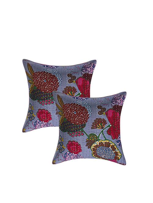 indhome life pure cotton 16x16 inches kantha work cushion cover set of 2 - 17530013 - Standard Image - 0