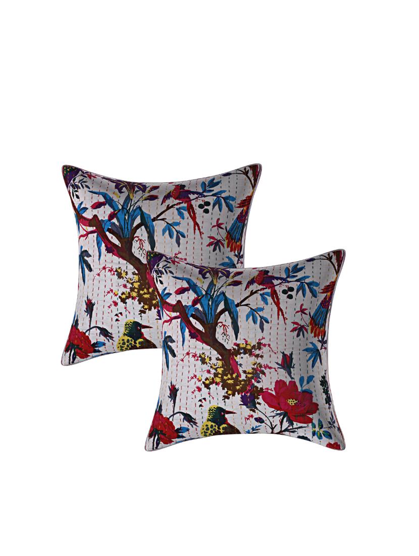 indhome life pure cotton 16x16 inches kantha work cushion cover set of 2