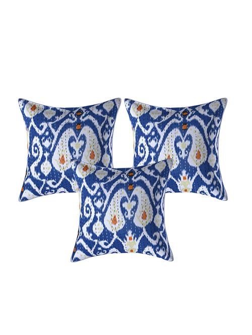 indhome life pure cotton 16x16 inches kantha work cushion cover set of 3 - 17530036 - Standard Image - 0