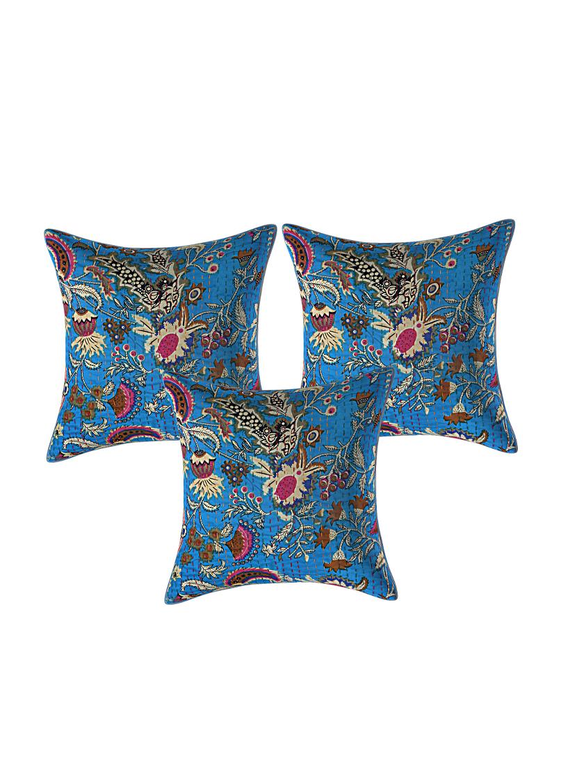 indhome life pure cotton 16x16 inches kantha work cushion cover set of 3 - 17530038 - Zoom Image - 0