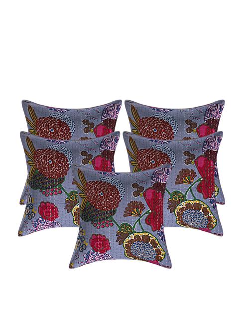 indhome life pure cotton 16x16 inches kantha work cushion cover set of 5 - 17530085 - Standard Image - 0