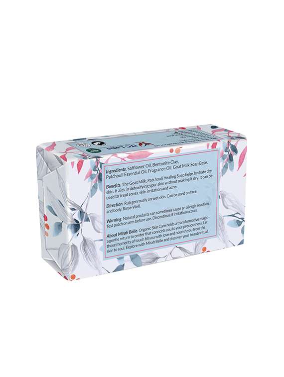 mirah belle - organic goat milk, patchouli healing soap bar - blemished, acne & infection prone skin, 125 gm - 17530648 -  Standard Image - 1