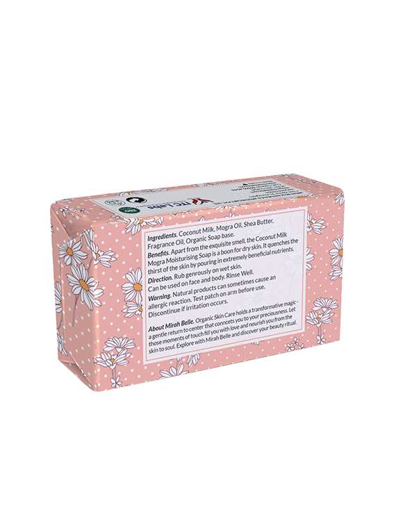 mirah belle - organic coconut milk, mogra moisturising soap bar - dry, damaged, flaky skin. sls, paraben, gmo-free, 125 gm - 17530654 - Standard Image - 1