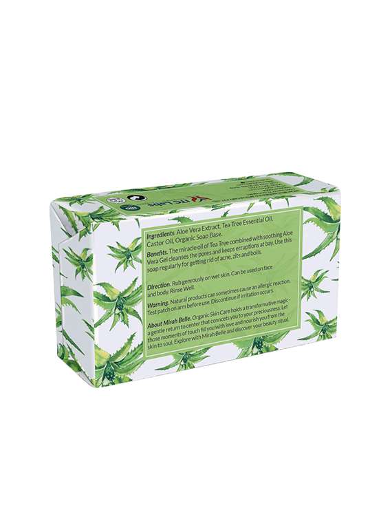 mirah belle - organic aloe vera - tea tree anti acne soap bar - sls, paraben, gmo-free , 125 gm - 17530659 - Standard Image - 1