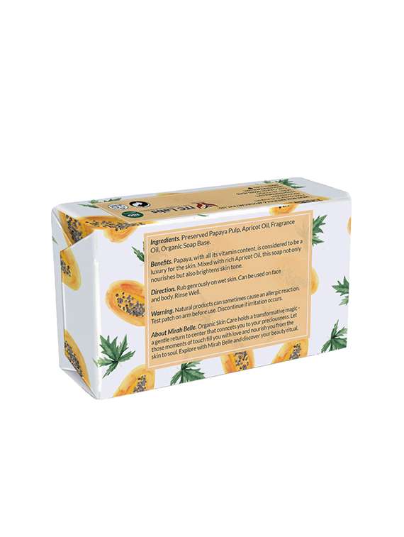 mirah belle - organic papaya apricot brightening soap bar - for tanned & fatigued skin, 125 gm - 17530663 - Standard Image - 1