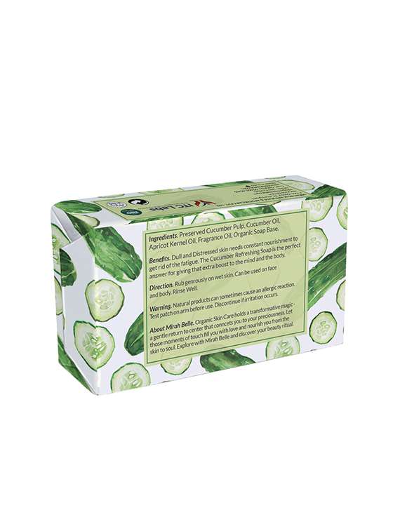 mirah belle - organic cucumber refreshing soap bar - for dull & distressed skin. helps cool and rejuvenate, 125 gm - 17530664 - Standard Image - 1