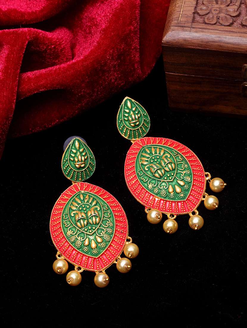green metal drop earring