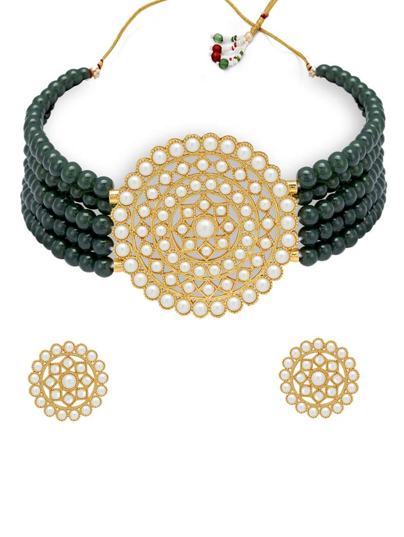 green gold plated choker necklace