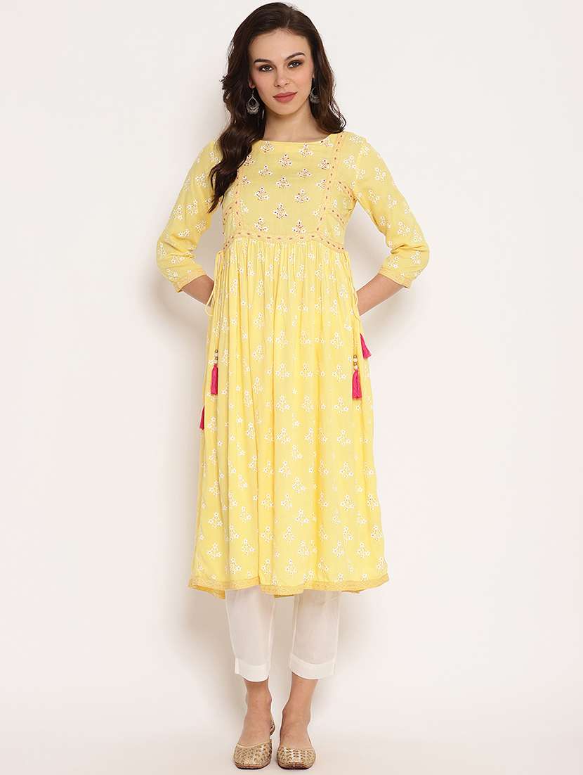 block print a-line kurta