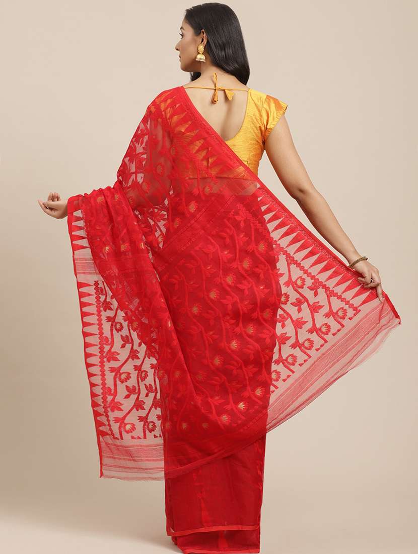 women's self design red colored saree - 17533304 -  Standard Image - 1