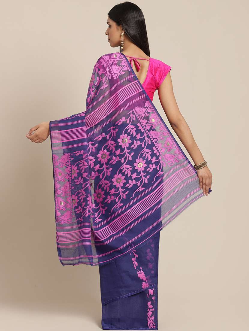 women's floral blue colored saree - 17533319 - Standard Image - 1