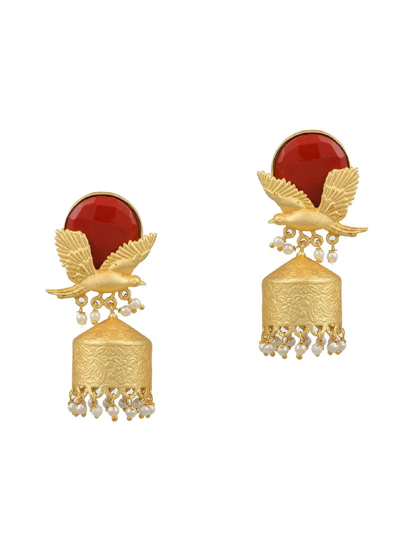 gold brass jhumka earring - 17533716 -  Zoom Image - 0