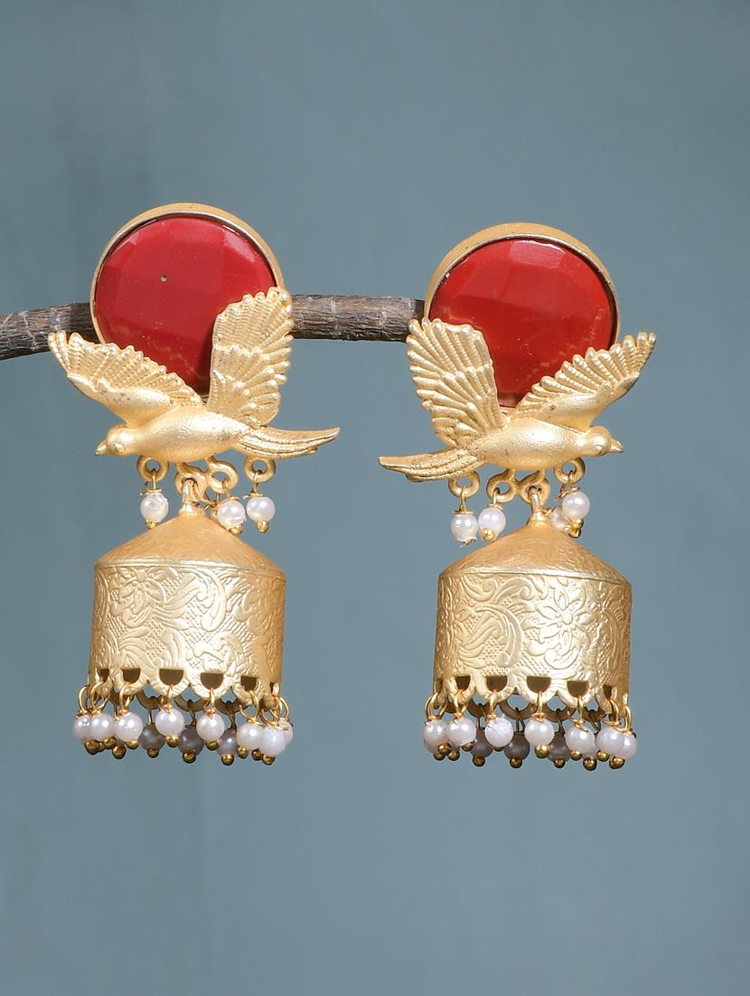 gold brass jhumka earring - 17533716 - Standard Image - 1