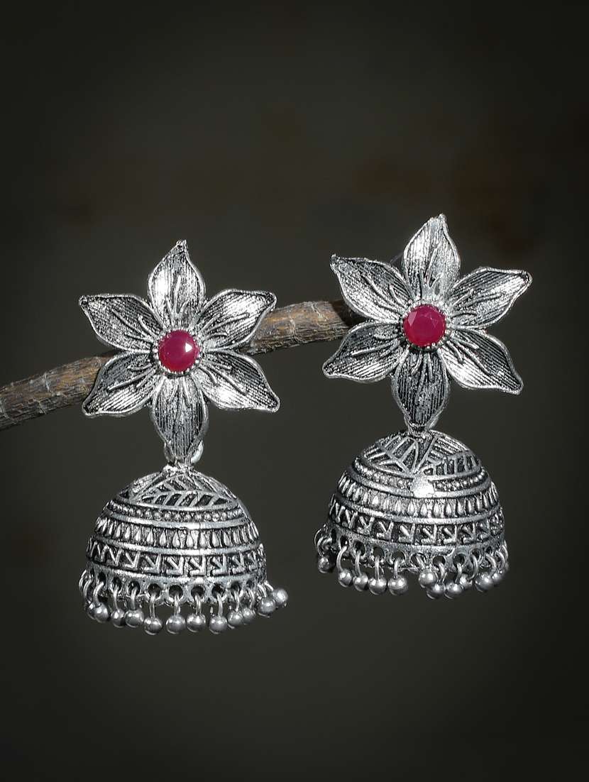 silver brass jhumka earring - 17533719 -  Standard Image - 1