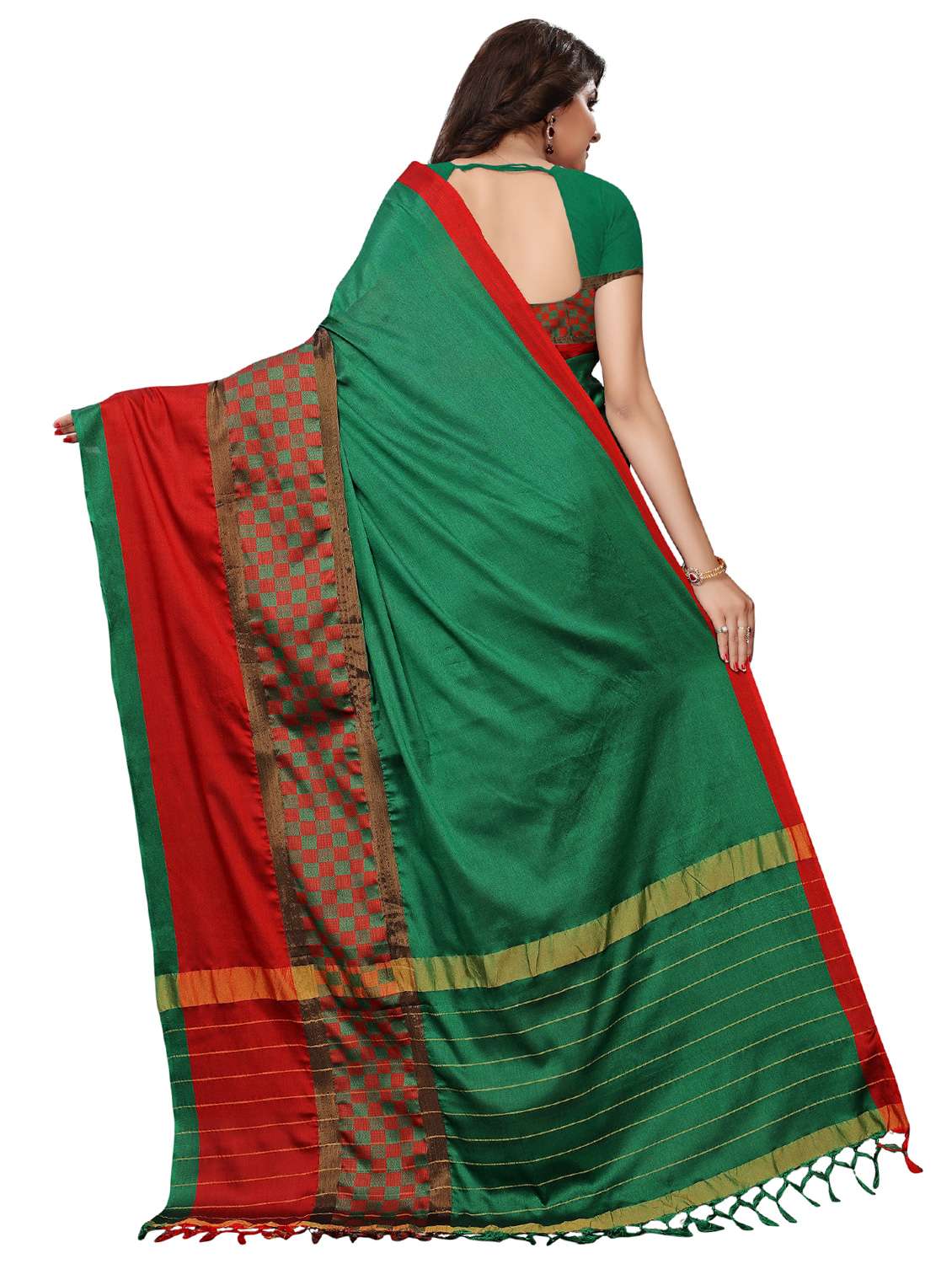 solid bordered saree with blouse - 17534235 - Standard Image - 1