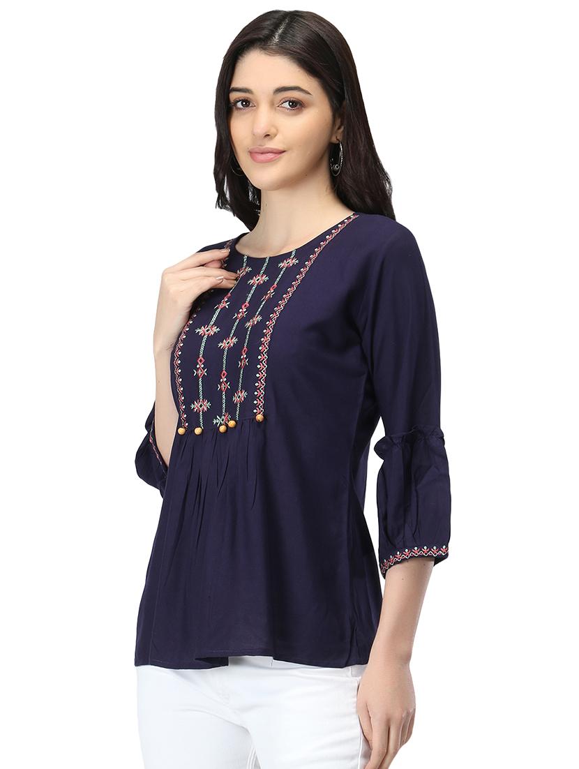 flute sleeves embroidered top - 17534799 - Standard Image - 1