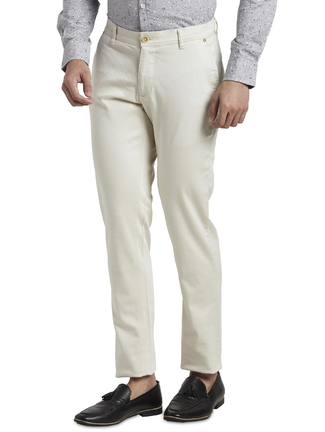 cream solid flat front casual trouser - 17535443 -  Standard Image - 1
