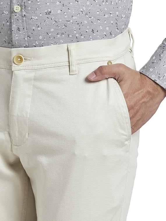 cream solid flat front casual trouser - 17535443 - Standard Image - 4