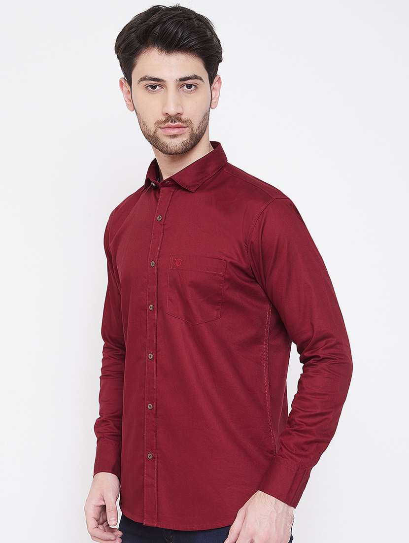 maroon solid casual shirt - 17535717 -  Standard Image - 1
