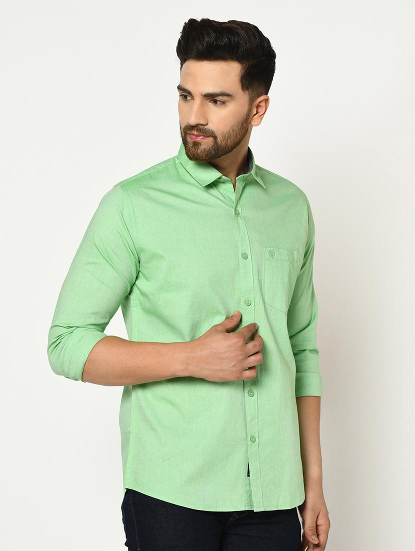 green solid casual shirt - 17535721 - Standard Image - 1