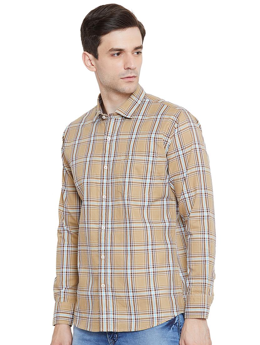 beige checkered casual shirt - 17535726 - Standard Image - 1