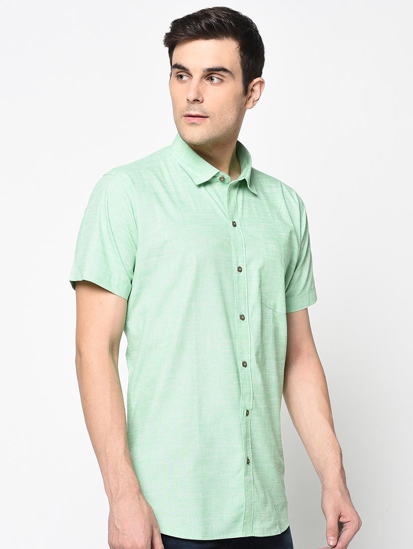 green solid casual shirt - 17535767 -  Standard Image - 1