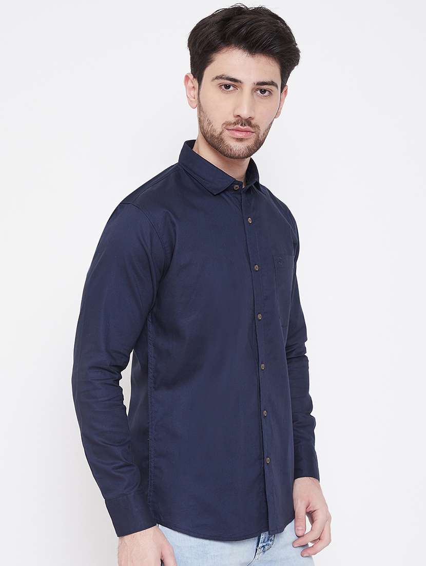 navy blue solid casual shirt - 17535780 -  Standard Image - 1
