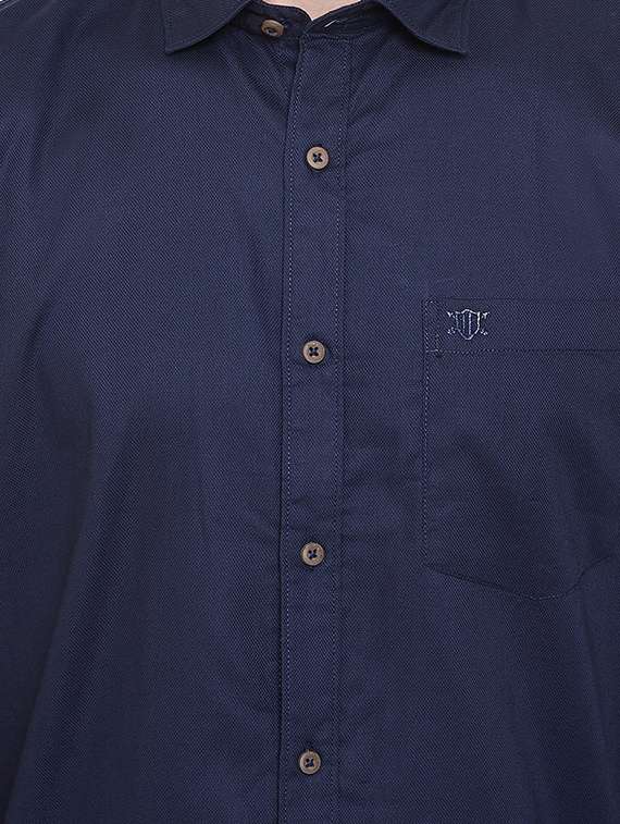 navy blue solid casual shirt - 17535780 -  Standard Image - 4